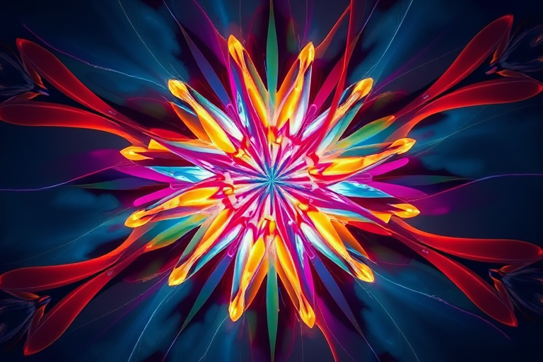 Create a high-resolution abstract design featuring dynamic shapes and vibrant colors; use a Canon EOS R5 with a 50mm f/1.2 lens at ISO 100, aperture f/8, and shutter speed 1/125 sec, shot from a top-down view with soft diffused lighting.