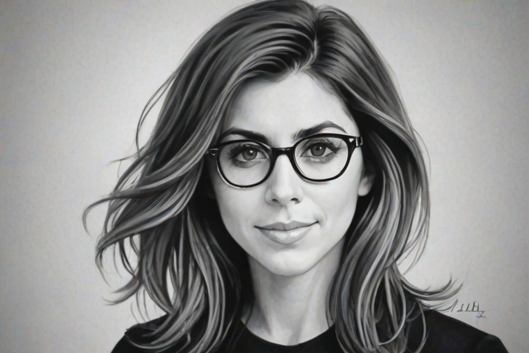 Comely Jamie-Lynn Sigler, pencil sketch, portrait of Appealing woman 1925s in glasses, hair style beatnik, outline, clear lines, fine lines, 8k