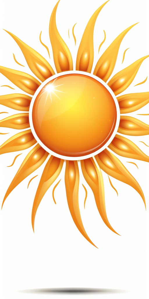 Radiant Sun Illustration with Vibrant Orange Rays and Glossy Center