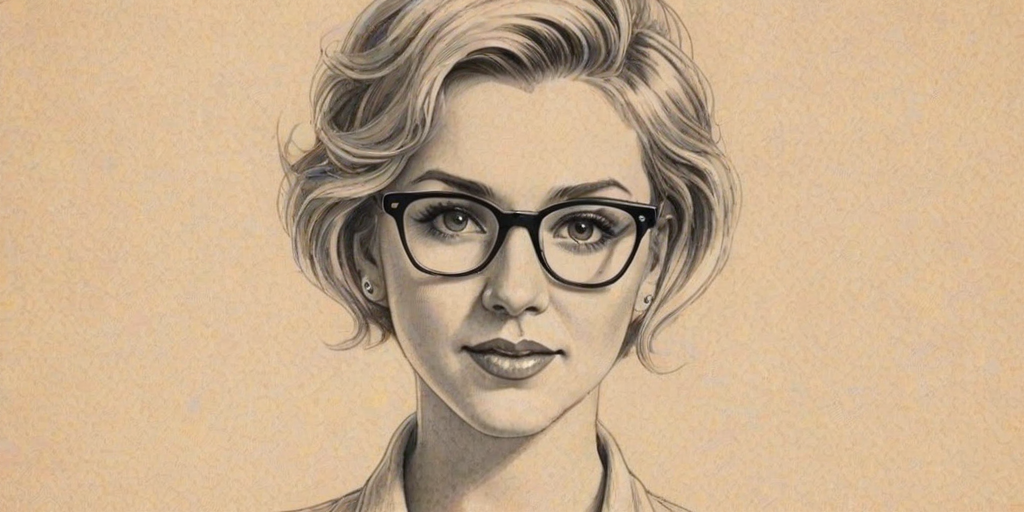 Fascinating Savannah Chrisley, pencil sketch, portrait of Comely woman 1926s in glasses, hair style beatnik, outline, clear lines, fine lines, 8k