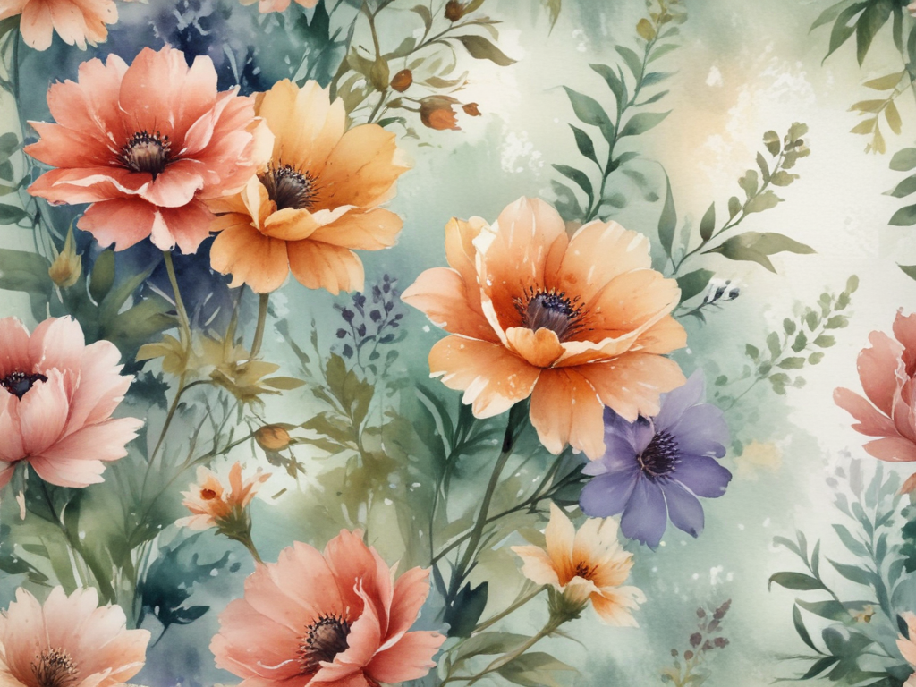 Delicate Watercolor Floral Arrangement Featuring Vibrant Blossoms and ...