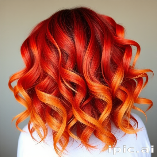 Fiery phoenix ombre blends scarlet roots into golden tips, styled in voluminous curls that seem to dance like flames, embodying the spirit of rebirth