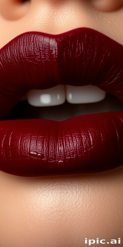 Alluring image of burgundy wine lips with a velvet matte texture, highlighting rich pigmentation and sophisticated elegance