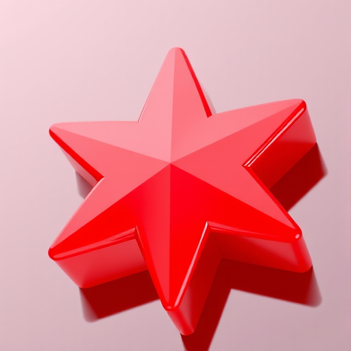 Create a high-resolution 3D red star graphic with smooth shading and a glossy finish, captured using a DSLR camera with a 50mm lens, aperture set to f/1.8, ISO 100, and a shallow depth of field to enhance details and background blur.