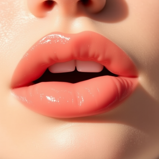 Sheer tinted lip balm called "Dewdrop Kiss" in a soft peach hue, infused with moisturizing oils and subtle shimmer for a natural, fresh-faced glow