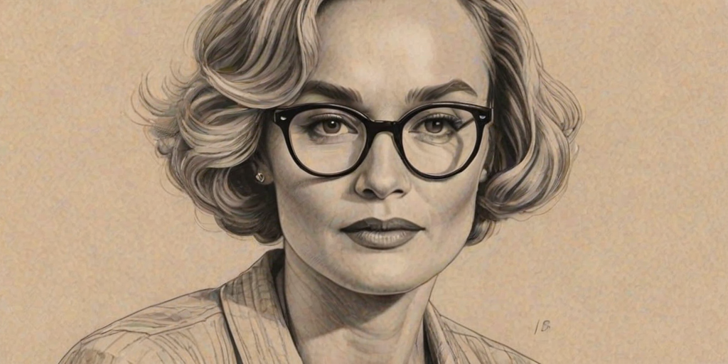 Lovely Jessica Lange, pencil sketch, portrait of Captivating woman 1924s in glasses, hair style beatnik, outline, clear lines, fine lines, 8k