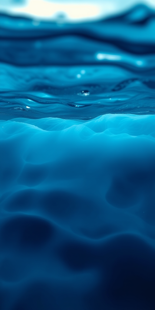 Create a high-resolution digital illustration of smooth, layered blue waves, captured from a low angle with a wide-angle lens, using a Canon EOS R5 camera at f/8 aperture, ISO 100, and a shutter speed of 1/125 seconds.