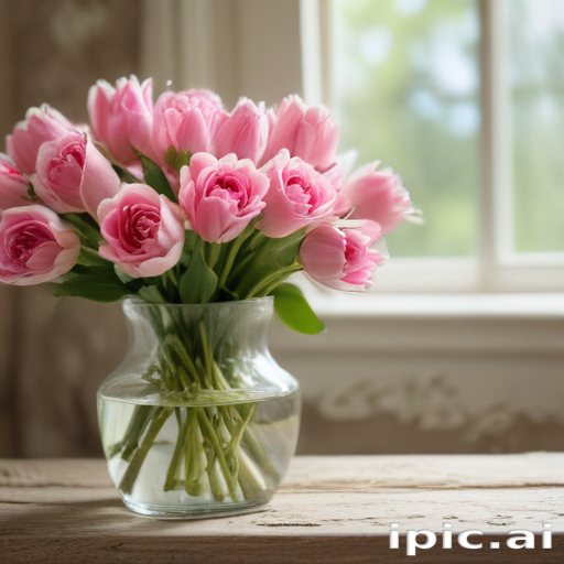 “Delicate Pink Tulips in a Glass Vase Brightening a Cozy Room”