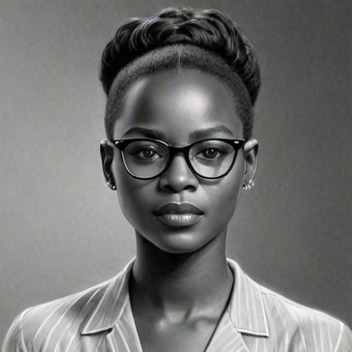 Wonderful Lupita Nyong'o, pencil sketch, portrait of Superb woman 1953s in glasses, hair style beatnik, outline, clear lines, fine lines, 8k