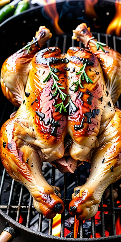 whole chicken on grill charcoal