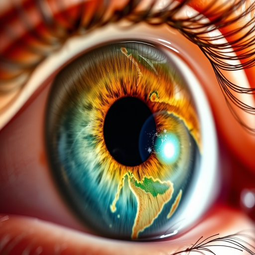 A close-up view of a human eye with the Earth reflected in the iris, showcasing vibrant colors, focus on the continents and oceans, using a DSLR camera at f/2.8 aperture, ISO 100, 50mm lens, and natural lighting for enhanced detail and clarity.