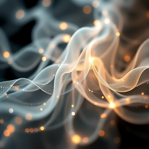Generate a high-resolution abstract image of intricate flowing patterns resembling light and ethereal textures, captured with a DSLR camera at f/8 aperture, 1/125 shutter speed, ISO 100, using a macro lens with a shallow depth of field and soft lighting to enhance details.
