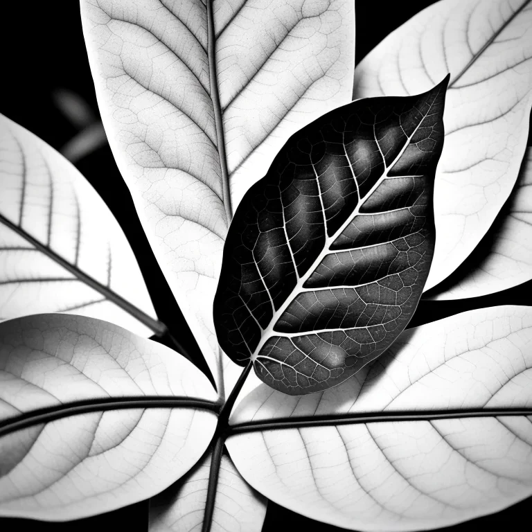 leaf in black and white