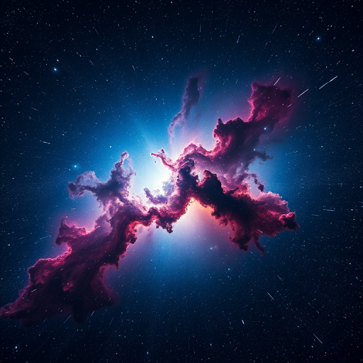 heavily detailed cosmic nebula with vibrant colors of blue, purple, and gold, captured with a Canon EOS R5, 24mm focal length, f/2.8 aperture, ISO 100, long exposure for deep space clarity, shot from a wide angle view to encompass the vastness of space