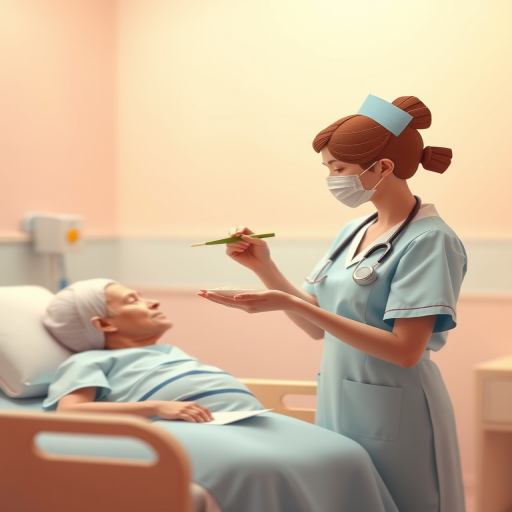 high-quality paper art scene depicting a nurse feeding a patient in a pastel-colored room, soft diffused lighting, 50mm lens, f/2.8 aperture, ISO 100, focus on the nurse's gesture, shallow depth of field, warm color tones
