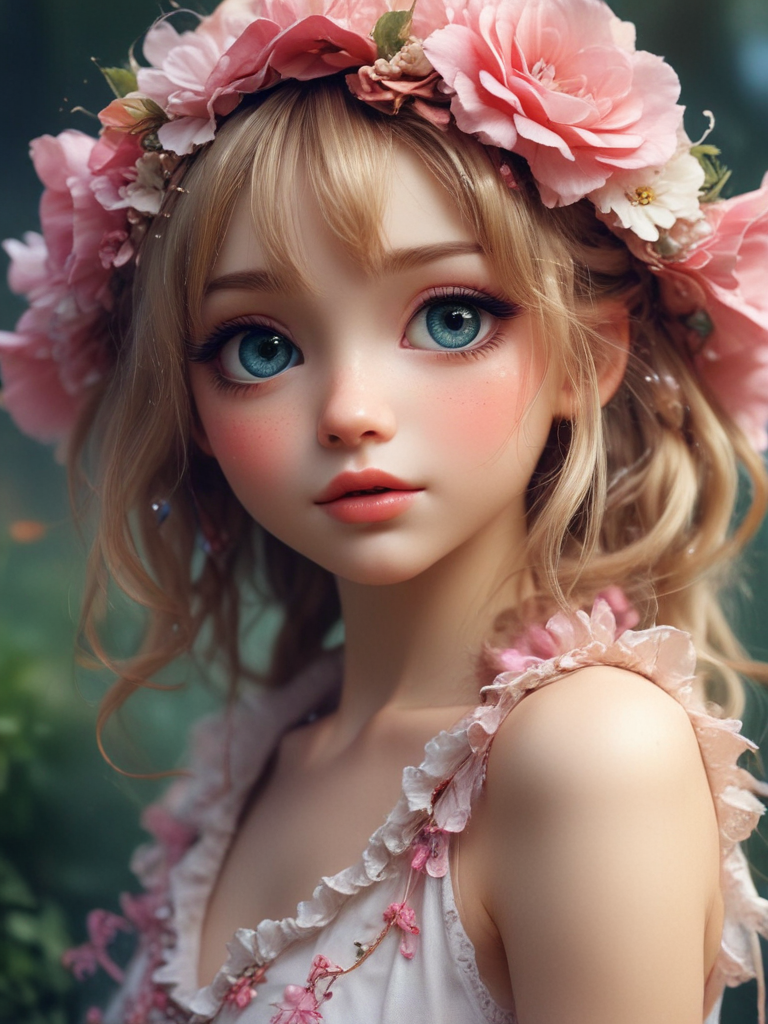 Enchanting Portrait of a Young Girl with Floral Crown in Nature