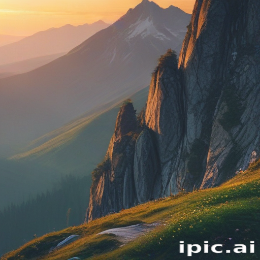 Majestic Mountain Landscape Bathed in Golden Sunset Light and Serenity