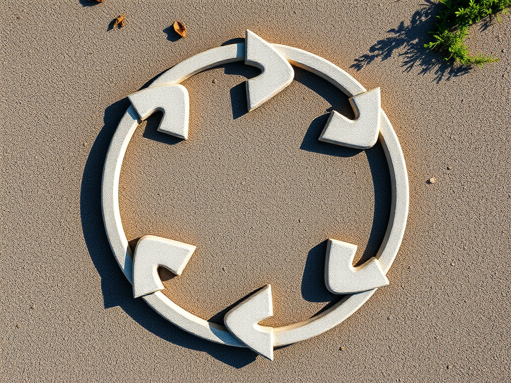 Create a high-resolution image of a circular arrow design with soft curves, using a DSLR camera with a 50mm lens, aperture set to f/2.8, shutter speed 1/200s, captured from an overhead view and in natural lighting to enhance clarity and color contrast.