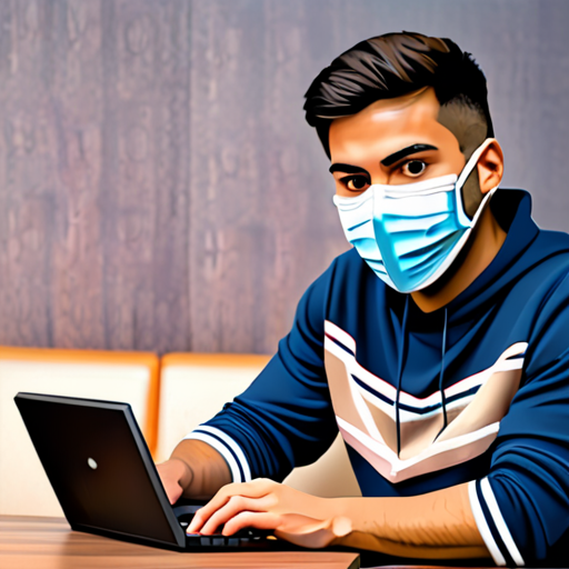 video game player with mask and playing