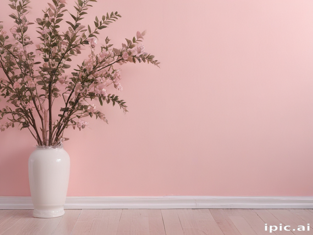 Elegant Floral Arrangement in a White Vase Against a Soft Pink Wall
