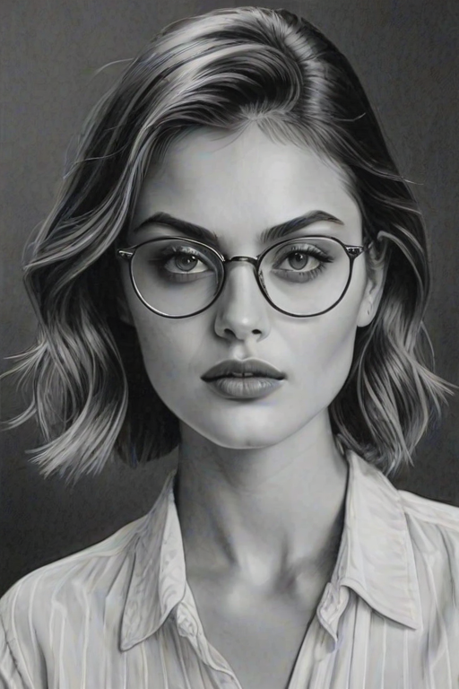 Alluring Phoebe Tonkin, pencil sketch, portrait of Ravishing woman 1921s in glasses, hair style beatnik, outline, clear lines, fine lines, 8k