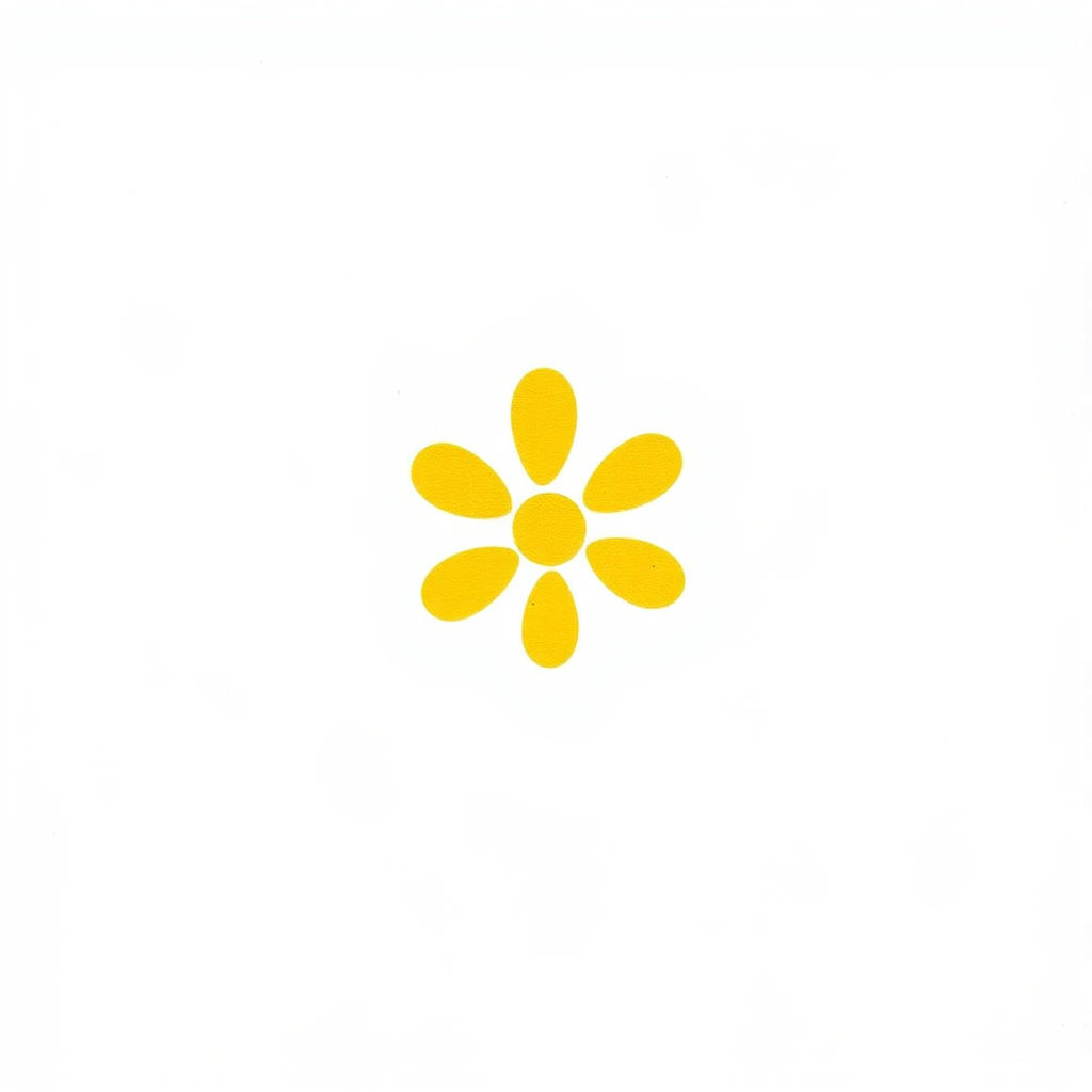 Create a simple and cute flower design with a white petal outline and a yellow center on a plain white background. Make the flower small and centered in the image.