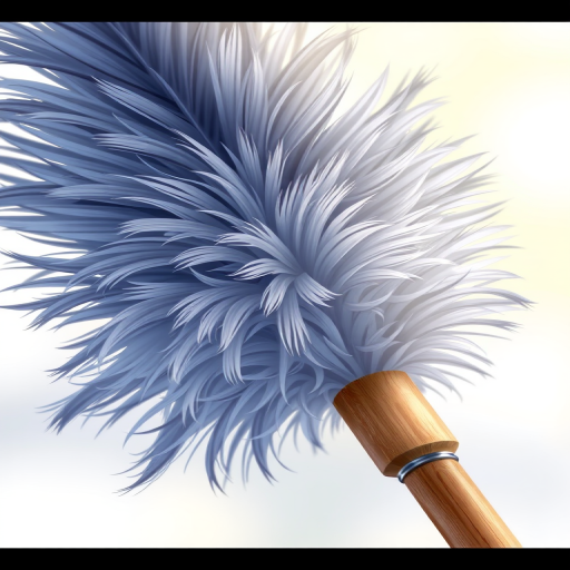 Illustration of a feather duster with a wooden handle, high resolution, close-up view, soft focus background, natural lighting, DSLR camera, f/2.8 aperture, 50mm lens.