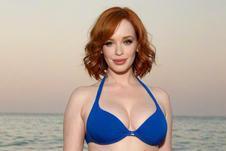christina hendricks blue bikini