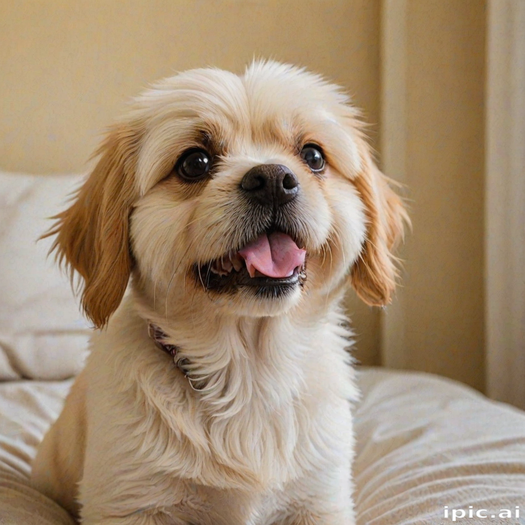 A Happy Dog Relaxing on a Cozy Bed with a Warm Smile.