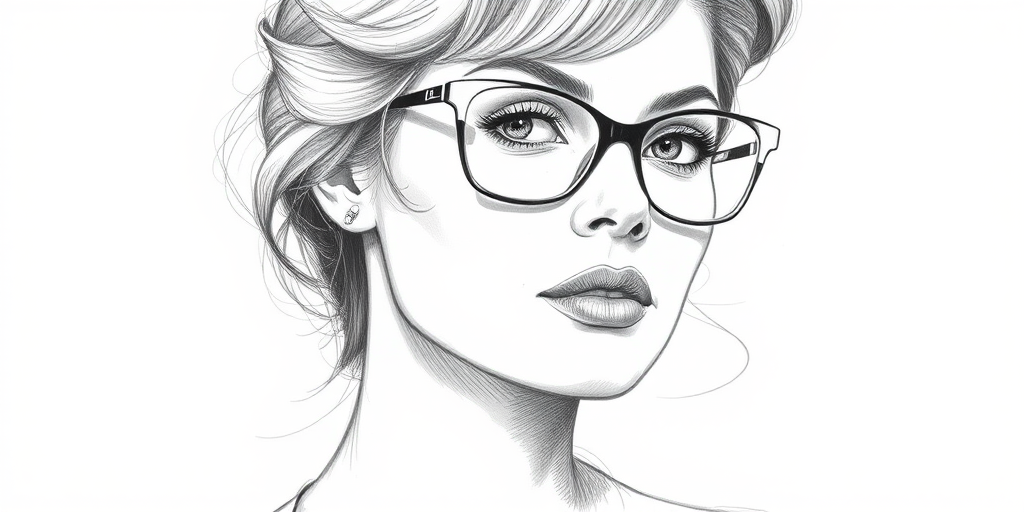 Beautiful Lauren Bacall, pencil sketch, portrait of beautiful woman 60s in glasses, hair style beatnik, outline, clear lines, fine lines, 8k