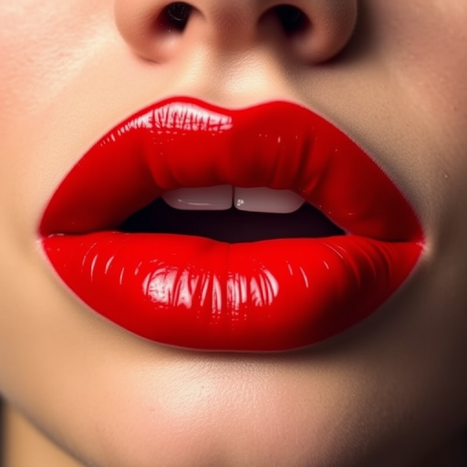 Sultry ombre lips transition from deep crimson to bright scarlet, creating a gradient effect that adds depth and dimension to the mouth