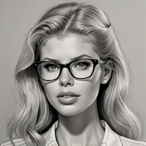 Fascinating Charlotte McKinney, pencil sketch, portrait of Enchanting woman 1942s in glasses, hair style beatnik, outline, clear lines, fine lines, 8k