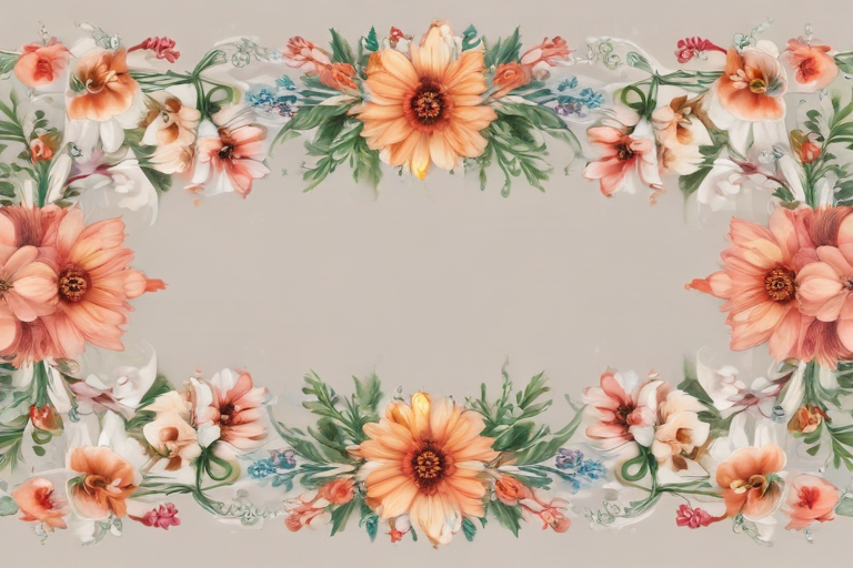 Delicate Floral Frame Featuring Vibrant Blooms and Lush Greenery on ...