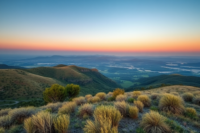 Generate a high-resolution image of a serene landscape with a wide-angle view, using a DSLR camera at f/8 aperture, ISO 100, 1/250s shutter speed, and enhanced color saturation to capture vivid details and textures in the foreground and background.