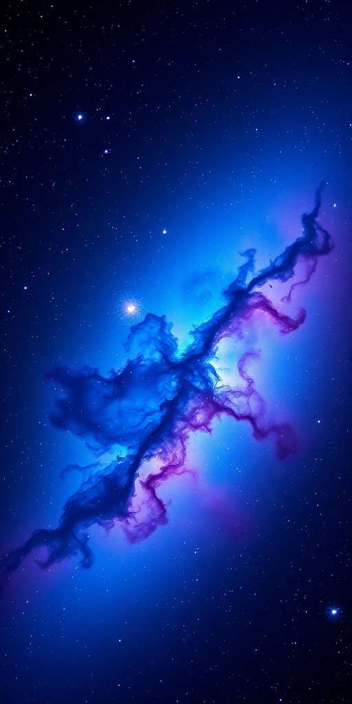 Create a high-resolution image of a nebula with vibrant blue and purple hues, captured with a Canon EOS R5, 50mm lens, f/2.8 aperture, ISO 800, 15-second exposure, and a deep-space astrophotography style.
