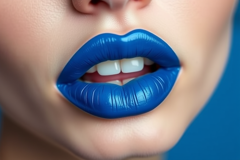 Bold sapphire blue lipstick with a creamy satin finish, dubbed "Ocean Depths," featuring a unique cooling sensation upon application