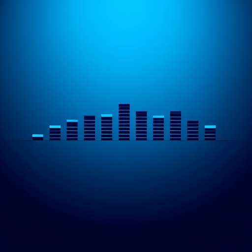 Create a minimalist digital illustration of equalizer sliders on a gradient blue background, soft lighting, focus mode: macro, aperture: f/2.8, ISO: 100, camera type: DSLR, camera view: eye-level.