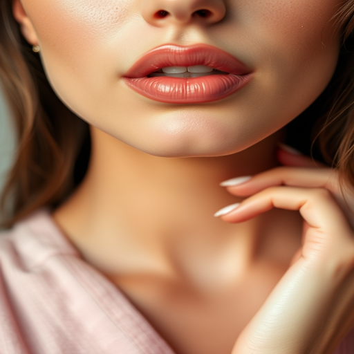 Luscious woman lips painted in a creamy nude shade, natural and effortless, enhancing the lips' natural contours, perfect for everyday elegance