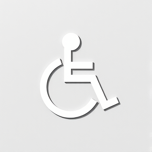 Create a high-resolution illustration of a wheelchair symbol on a neutral background, use a Canon EOS R5 with a 50mm lens, aperture set to f/8, ISO 100, shot in natural light for enhanced clarity and detail.