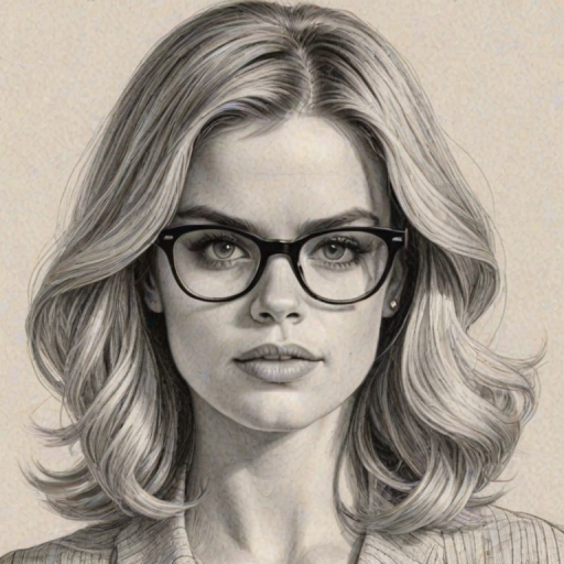 Sublime Alice Eve, pencil sketch, portrait of Appealing woman 1967s in glasses, hair style beatnik, outline, clear lines, fine lines, 8k