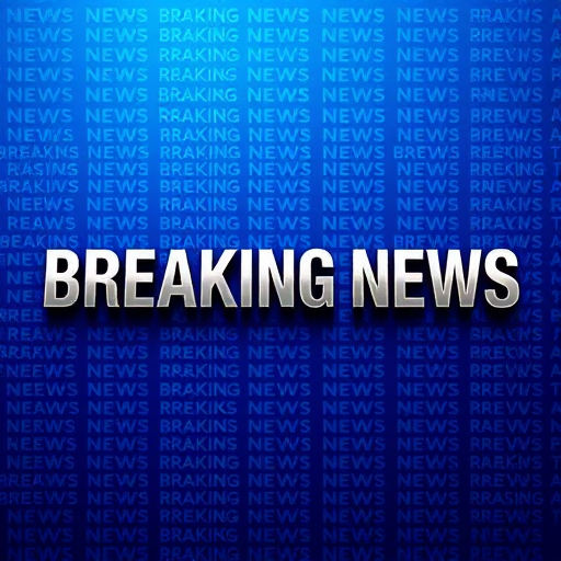 create a high-resolution digital image of the words "BREAKING NEWS" in bold metallic letters against a dynamic blue gradient background filled with smaller repeated news text, use a Canon EOS R5, aperture f/8, ISO 100, shutter speed 1/125s, wide-angle lens, ensuring vibrant colors and sharp details