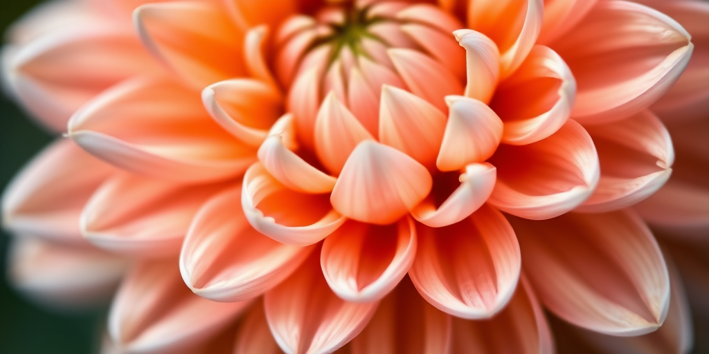 Close-up of a peach dahlia flower with intricate petals, shallow depth of field, 100mm macro lens, f/2.8 aperture, ISO 100, natural soft lighting, taken with a DSLR camera, vibrant colors, high detail.