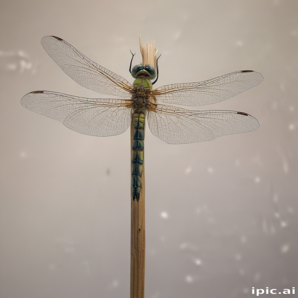 A Dragonfly Perched Gracefully on a Wooden Stick Against a Soft Background.