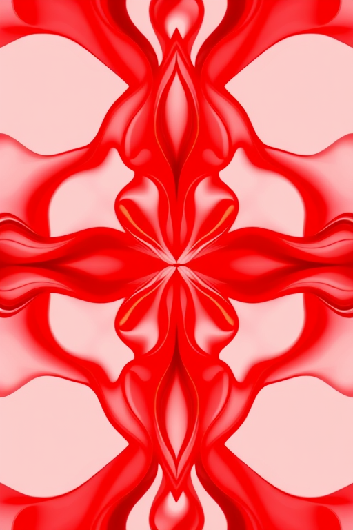 Create a high-quality abstract design with flowing red lines and organic shapes, Canon EOS R5, 50mm f/1.2 lens, f/2.8 aperture, 1/200 sec shutter speed, shallow depth of field, soft lighting, high contrast, symmetrical composition.