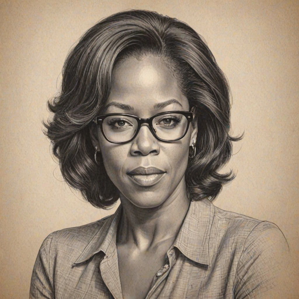 Wonderful Regina King, pencil sketch, portrait of Ravishing woman 1970s in glasses, hair style beatnik, outline, clear lines, fine lines, 8k