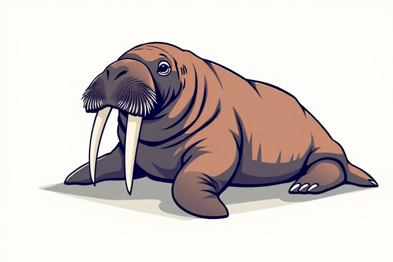 Create a highly detailed vector illustration of a stylized walrus resting on a geometric background, using a DSLR camera with a 50mm lens, aperture f/1.8, ISO 100, shot in natural light for a crisp focus and vibrant colors.