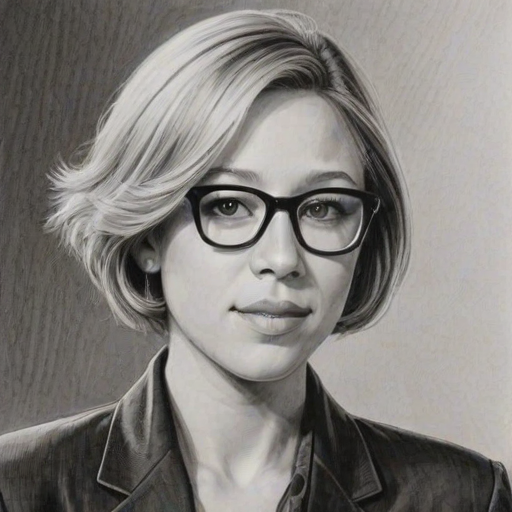 Splendid Liza Weil, pencil sketch, portrait of Sublime woman 1977s in glasses, hair style beatnik, outline, clear lines, fine lines, 8k