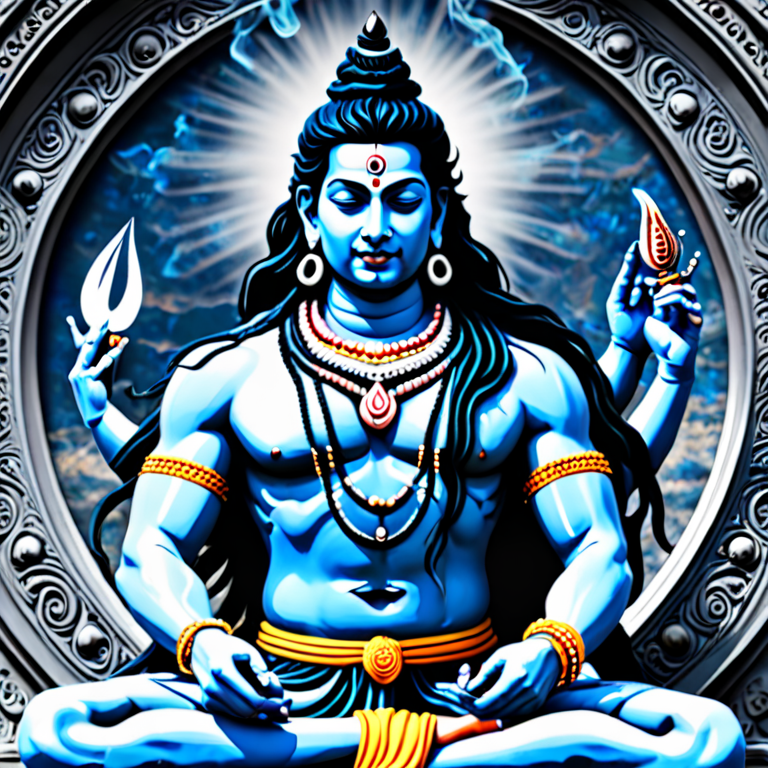 lord shiva with blue color skin with vape as a stoner