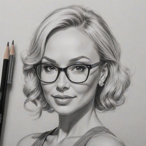 Dazzling Kristina Rihanoff, pencil sketch, portrait of Attractive woman 1955s in glasses, hair style beatnik, outline, clear lines, fine lines, 8k
