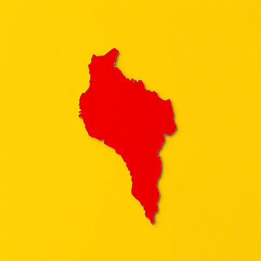 Create a high-resolution image of a stylized political map of El Salvador highlighting a specific region in red against a yellow background, taken with a DSLR camera at a focal length of 50mm, aperture f/8, ISO 100, using a top-down view to enhance clarity and detail.